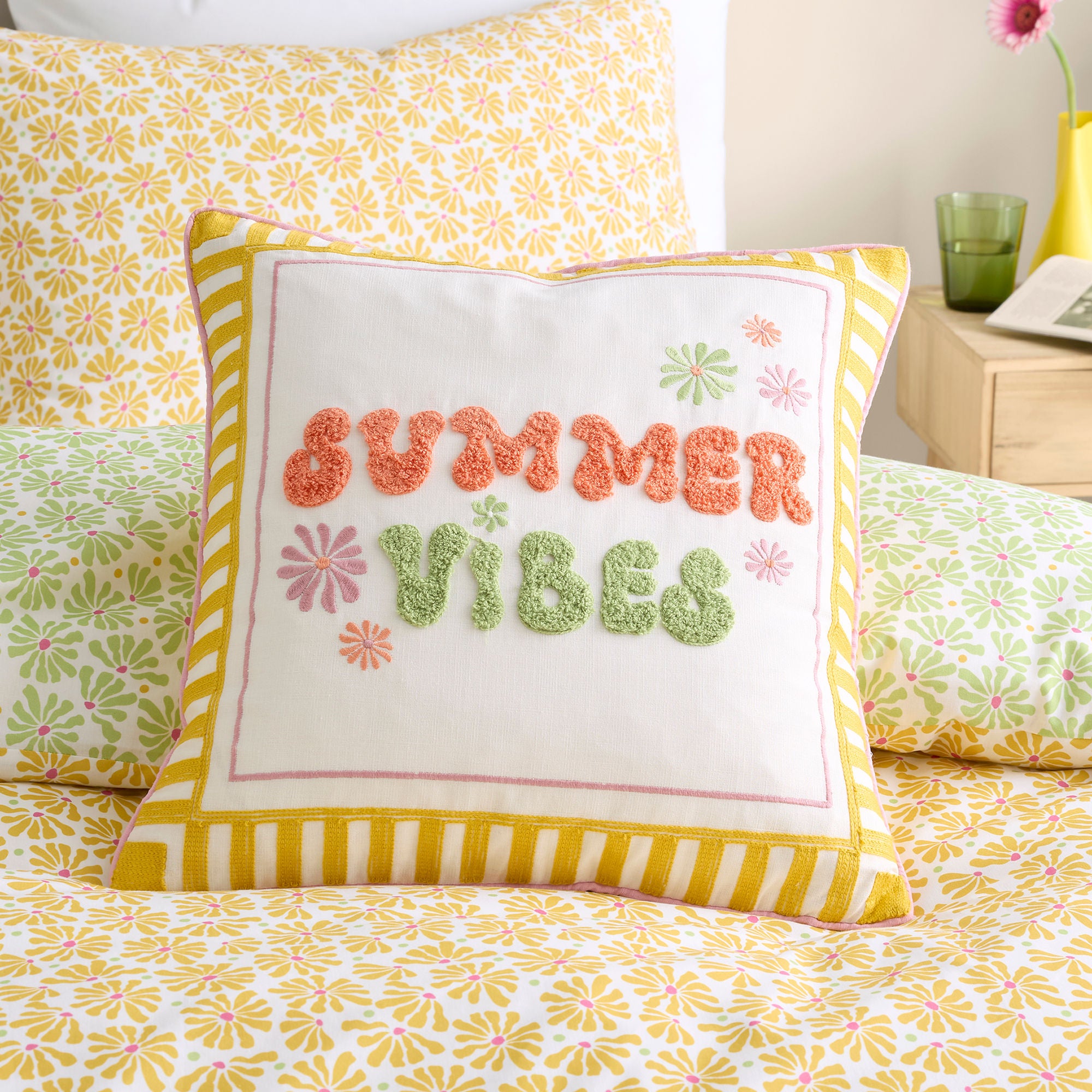Summer Vibes Slogan Cushion in Multi 43 x 43cm - Cushion - Fusion