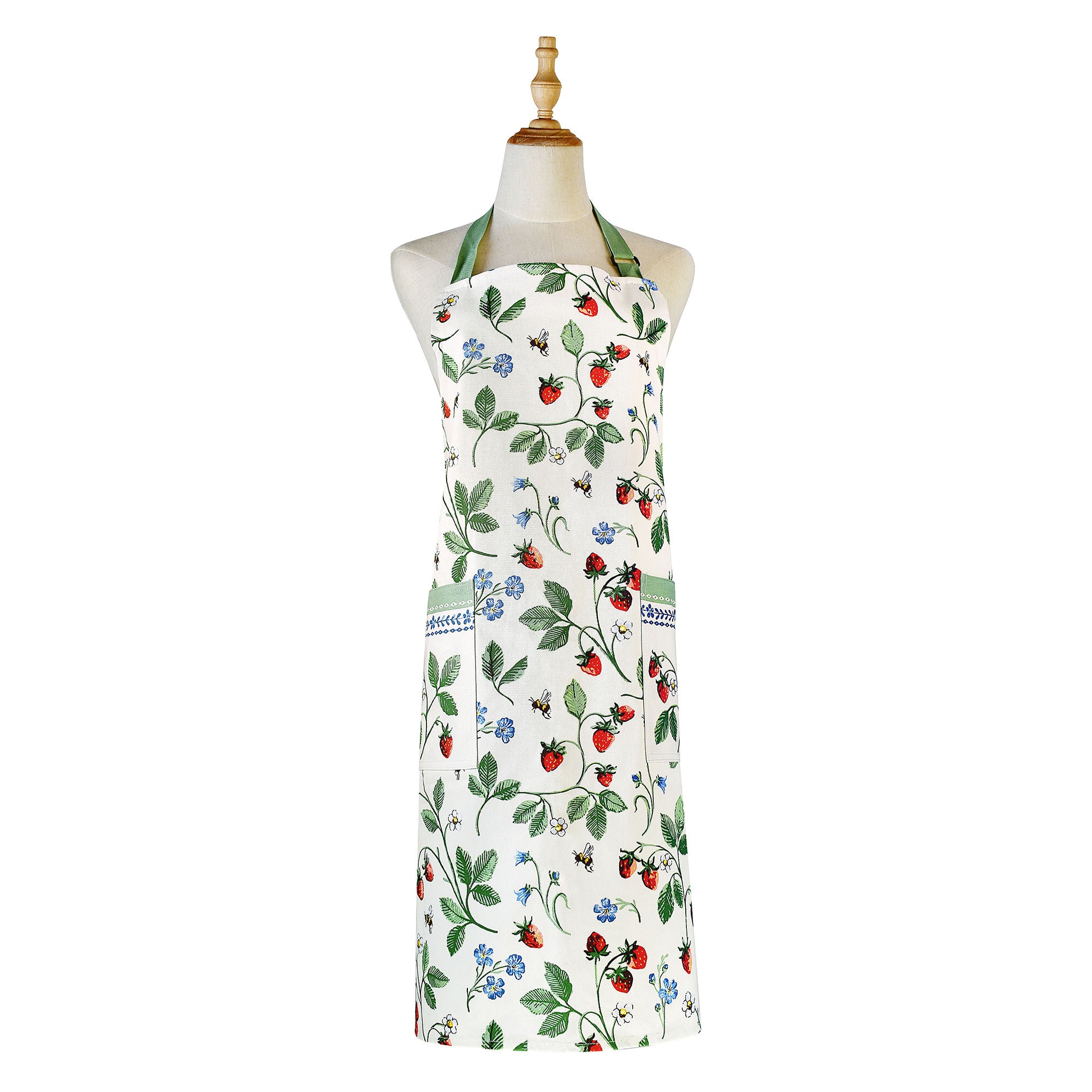 Strawberry Patch Cotton Apron in Green - Apron - Ulster Weavers
