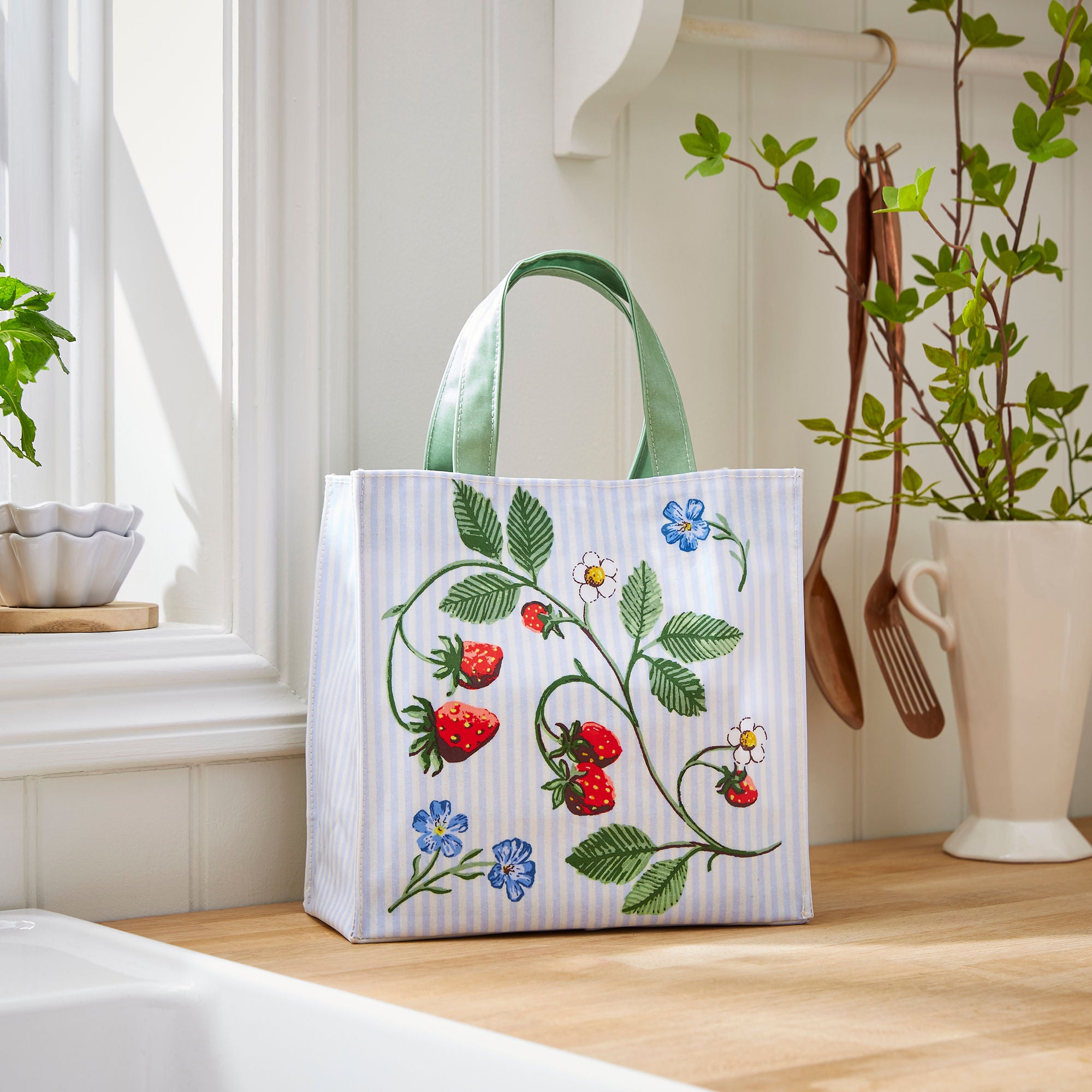 Strawberry Patch PVC Bag Small in Green - Bag - Ulster Weavers