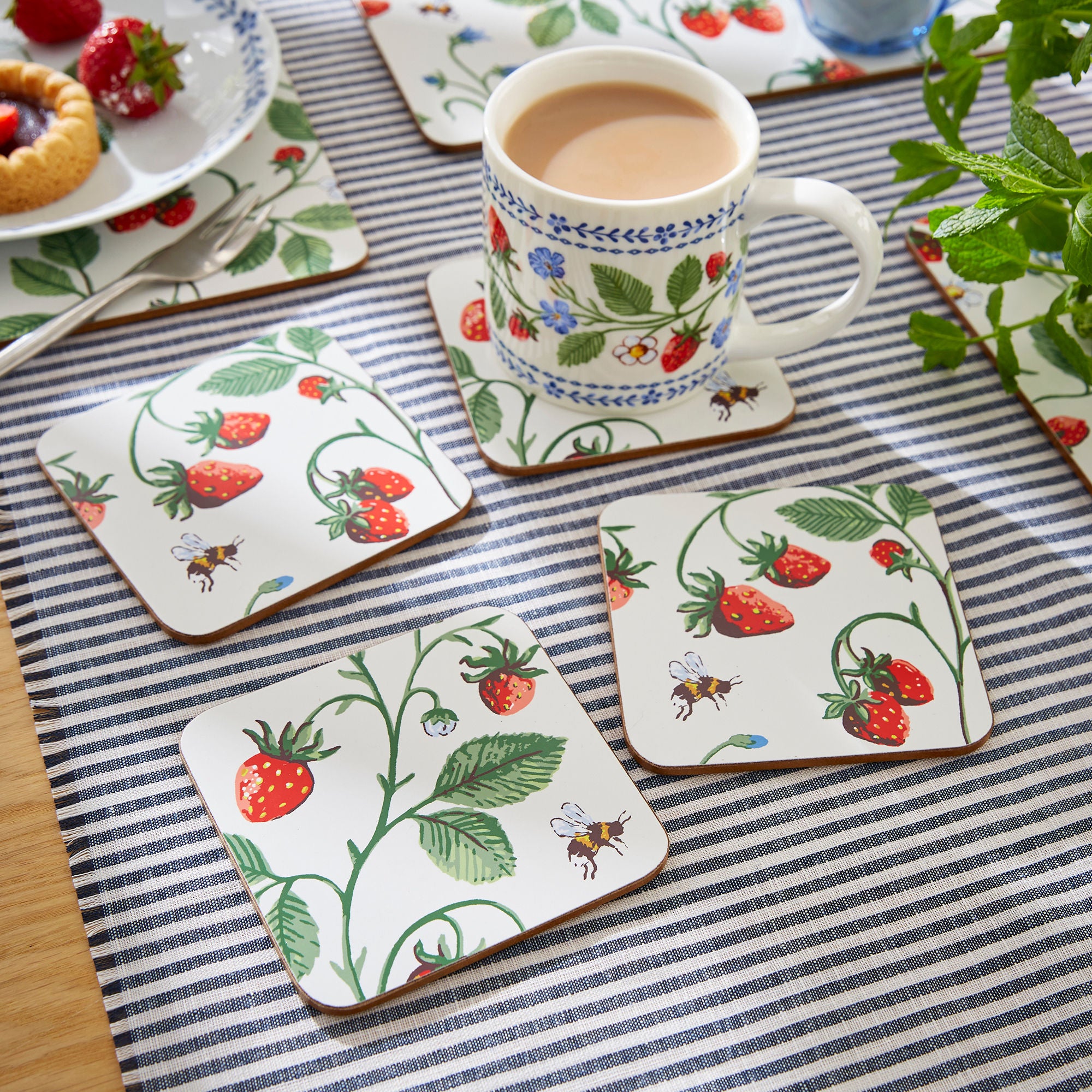 Strawberry Patch Coasters 4 Pack in Green - Coaster - Ulster Weavers