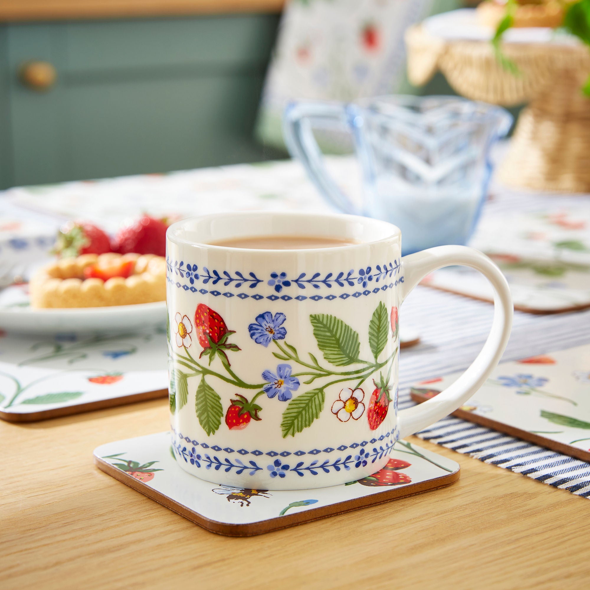 Strawberry Patch Coasters 4 Pack in Green - Coaster - Ulster Weavers
