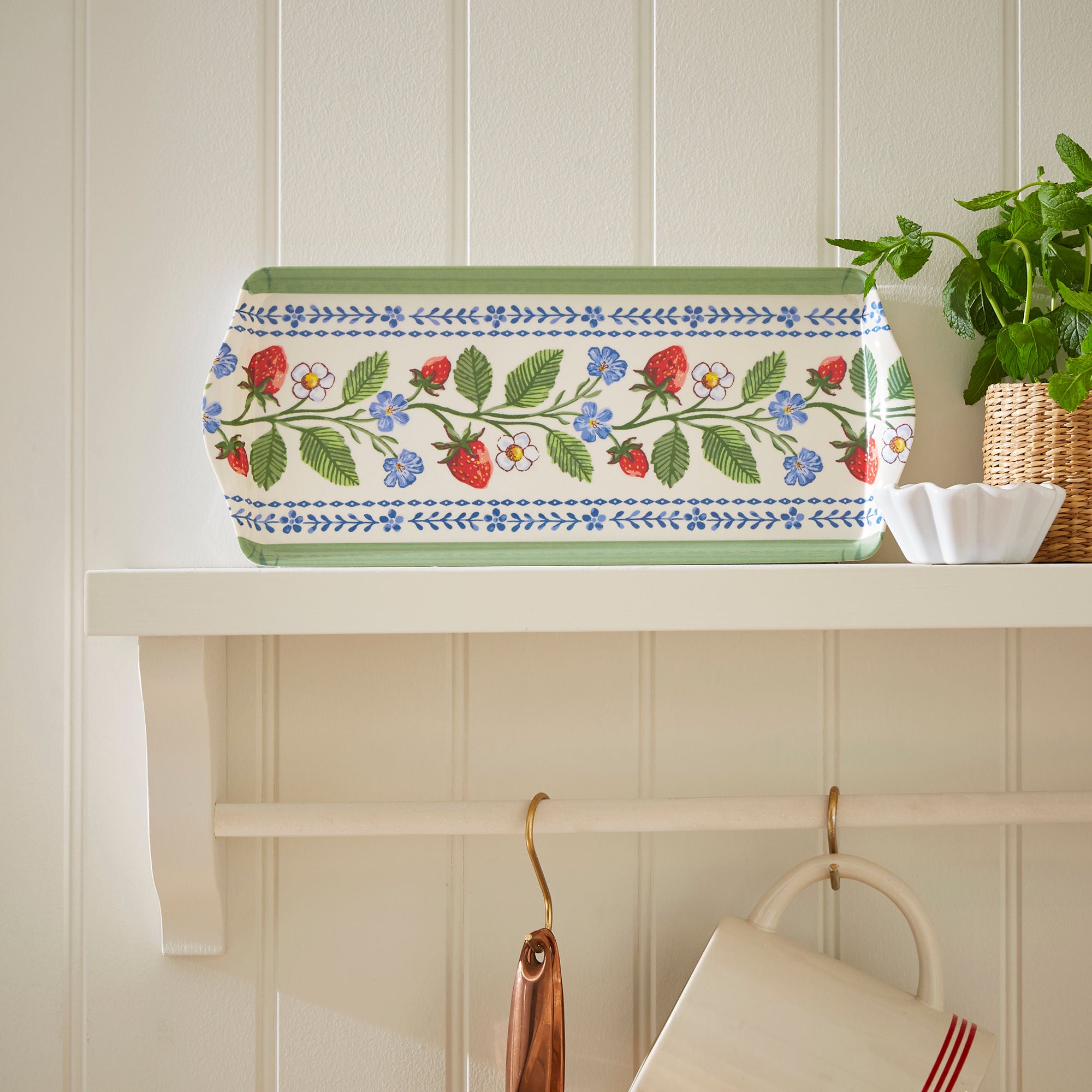 Strawberry Patch Small Serving Tray in Green - Tray - Ulster Weavers