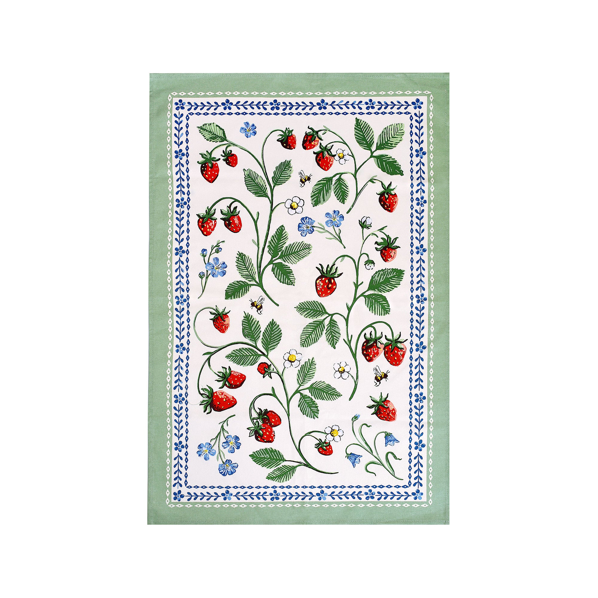 Strawberry Patch Cotton Tea Towel in Green - Tea Towel - Ulster Weavers