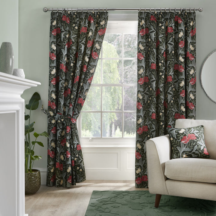Sandringham Pair of Pencil Pleat Curtains With Tie-Backs by Dreams & Drapes in Green - Pair of Pencil Pleat Curtains With Tie-Backs - Dreams & Drapes Curtains