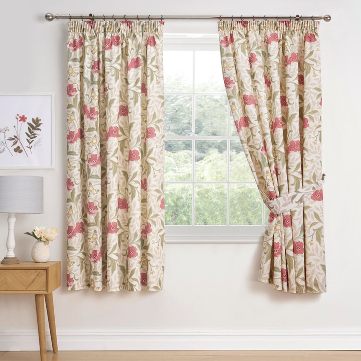 Sandringham Pair of Pencil Pleat Curtains With Tie-Backs by Dreams & Drapes Design in Red - Pair of Pencil Pleat Curtains With Tie-Backs - Dreams & Drapes Design