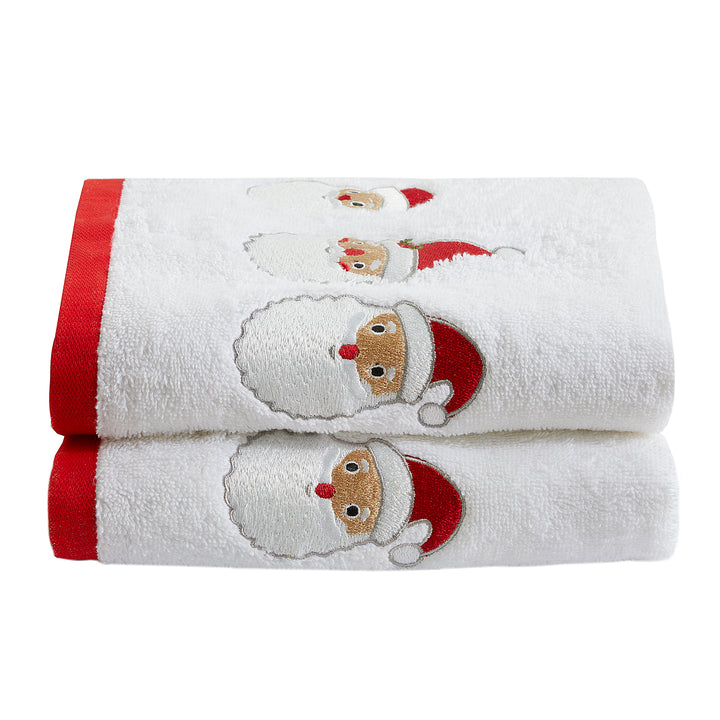 Santa Hand Towel (2 pack) by Fusion Christmas in White 50 x 90cm - Hand Towel (2 pack) - Fusion Christmas