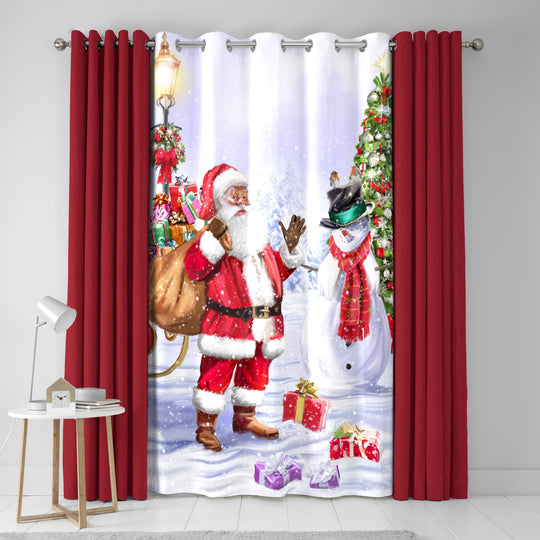 Santa & Snowy Christmas Eyelet Single Panel Door Curtain in Multicolour