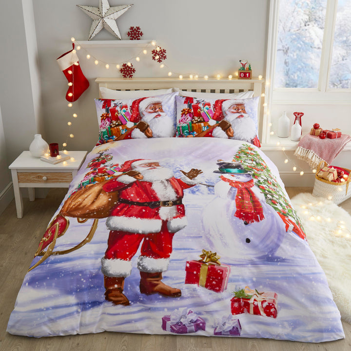 Santa & Snowy Duvet Cover Set by Fusion Christmas in Multi - Duvet Cover Set - Fusion Christmas