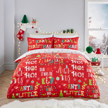 Santa's Little Helper Duvet Cover Set by Fusion Christmas in Red - Duvet Cover Set - Fusion Christmas