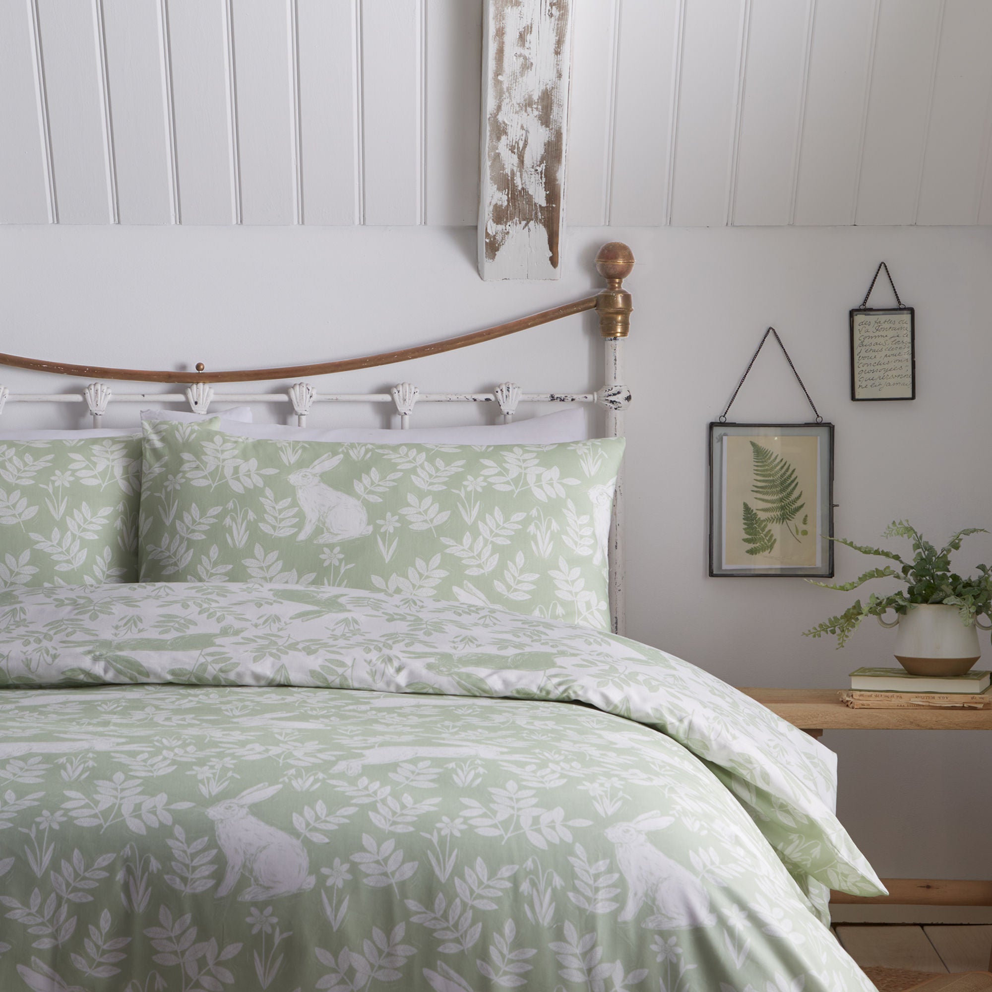 Spring Rabbits Duvet Cover Set by Dreams & Drapes Design in Green - Duvet Cover Set - Dreams & Drapes Design