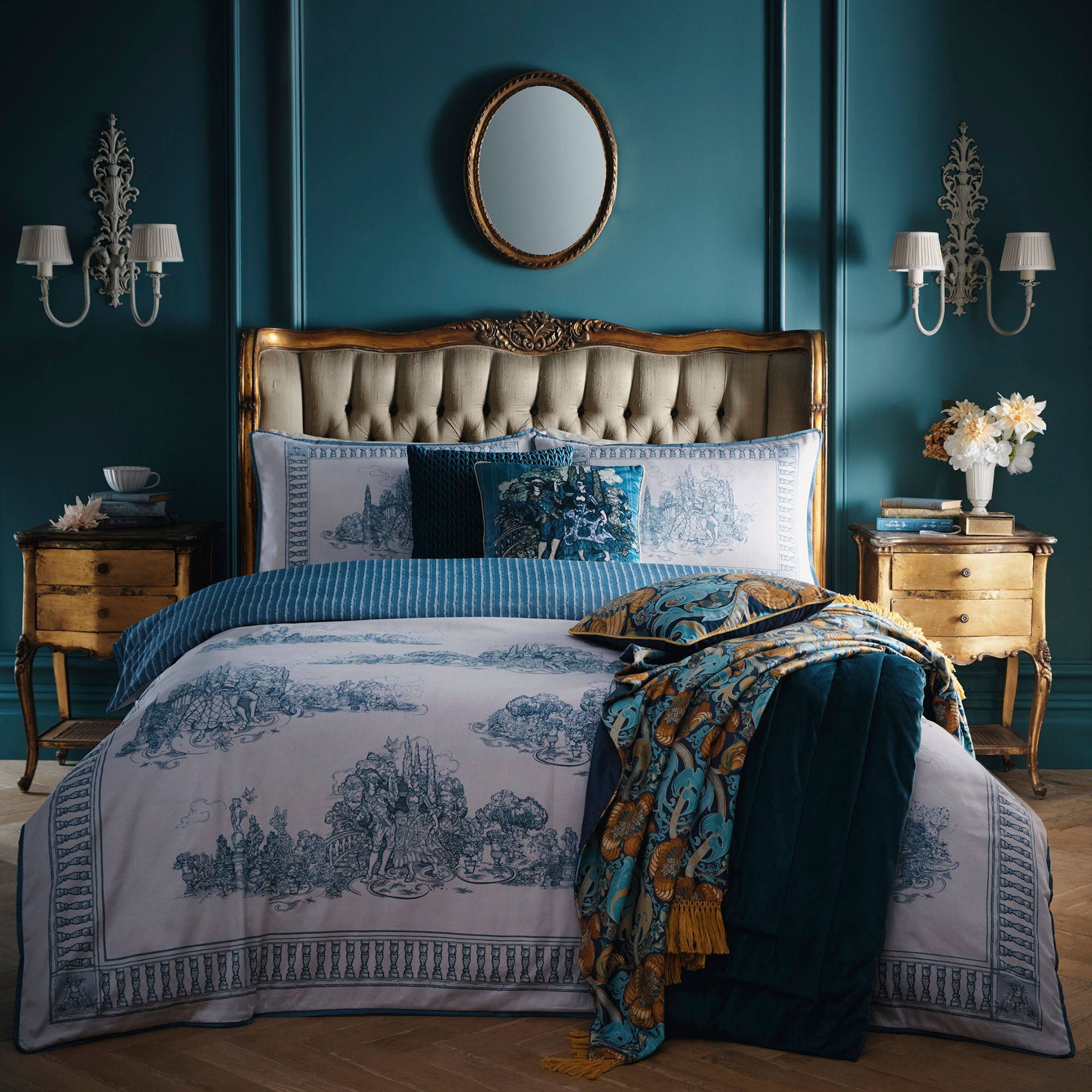 Tuscan Toile Duvet Cover Set in Blue - Duvet Cover Set - Laurence Llewelyn-Bowen