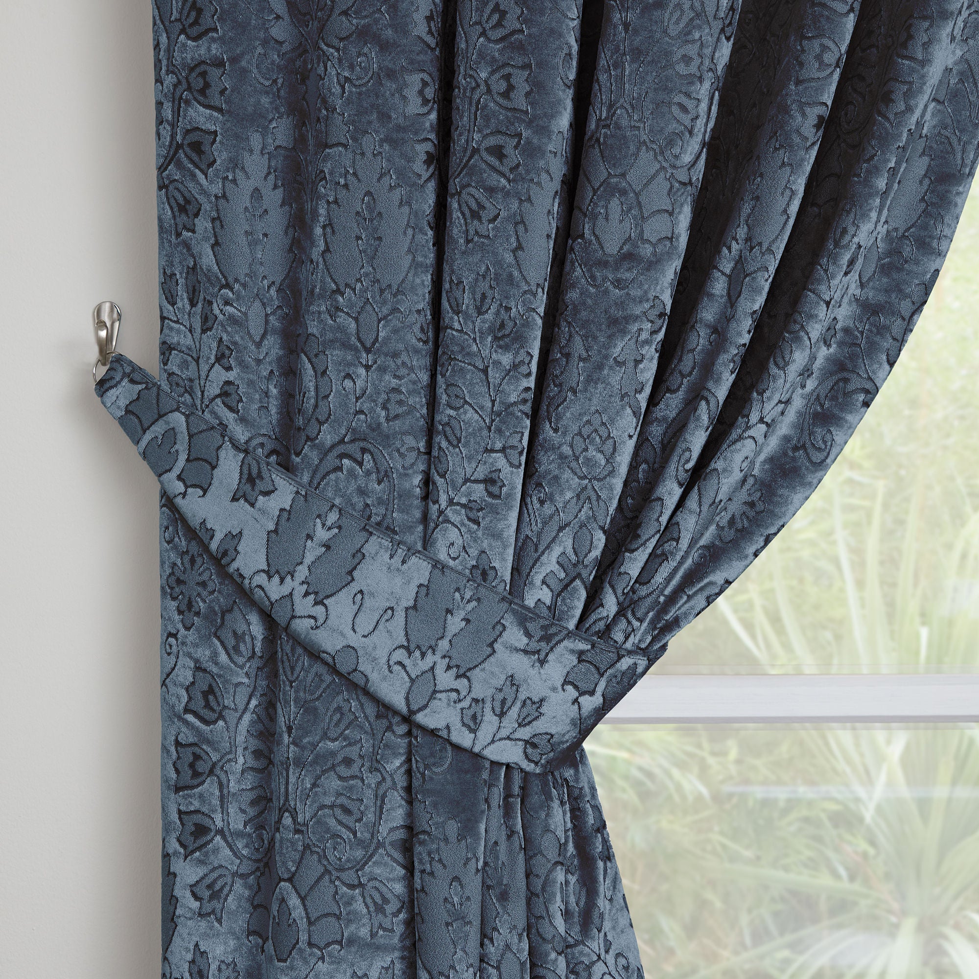Trinity Pair of Pencil Pleat Curtains by Curtina in Blue - Pair of Pencil Pleat Curtains - Curtina