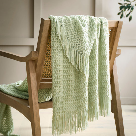 Textured Knit Throw in Green 130 x 180cm