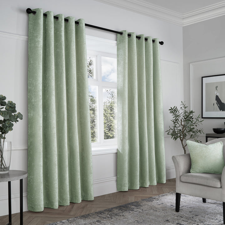 Textured Chenille Pair of Eyelet Curtains by Curtina in Green - Pair of Eyelet Curtains - Curtina