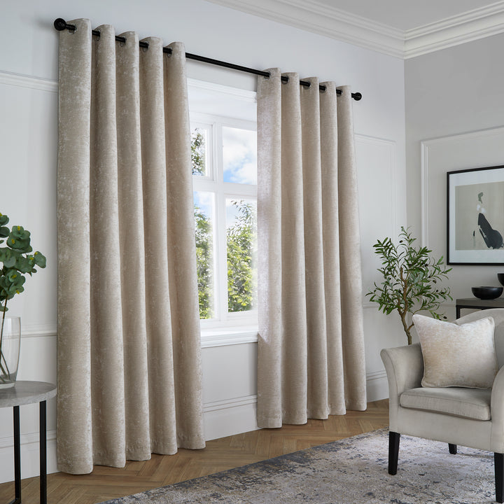 Textured Chenille Pair of Eyelet Curtains by Curtina in Natural - Pair of Eyelet Curtains - Curtina
