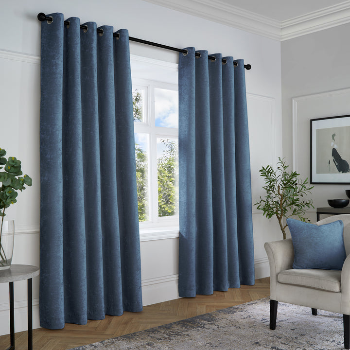 Textured Chenille Pair of Eyelet Curtains by Curtina in Navy - Pair of Eyelet Curtains - Curtina