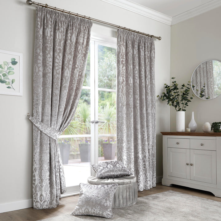 Trinity Pair of Pencil Pleat Curtains by Curtina in Silver - Pair of Pencil Pleat Curtains - Curtina