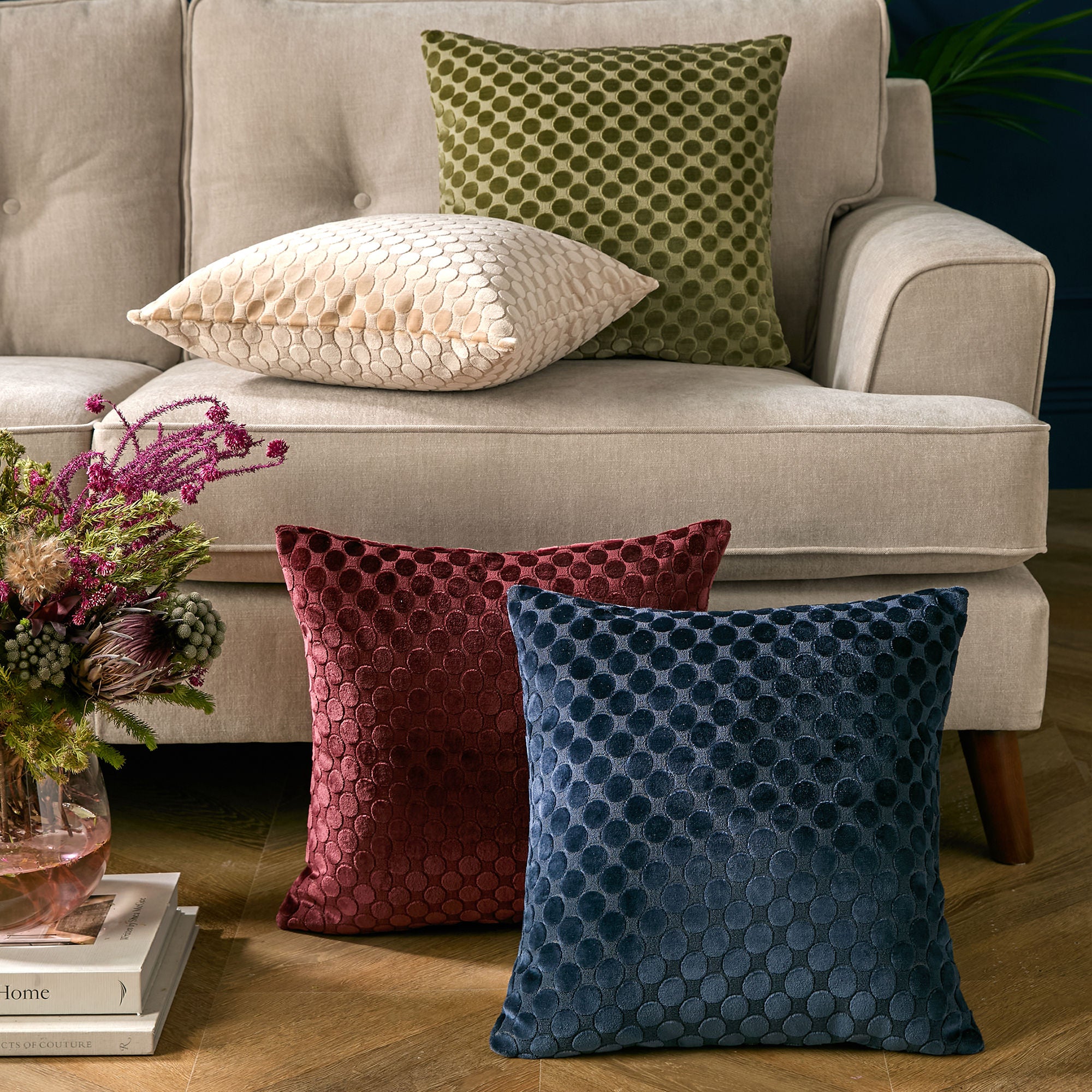 Velvet Spot Cushion in Burgundy 43 x 43cm - Cushion - Soiree