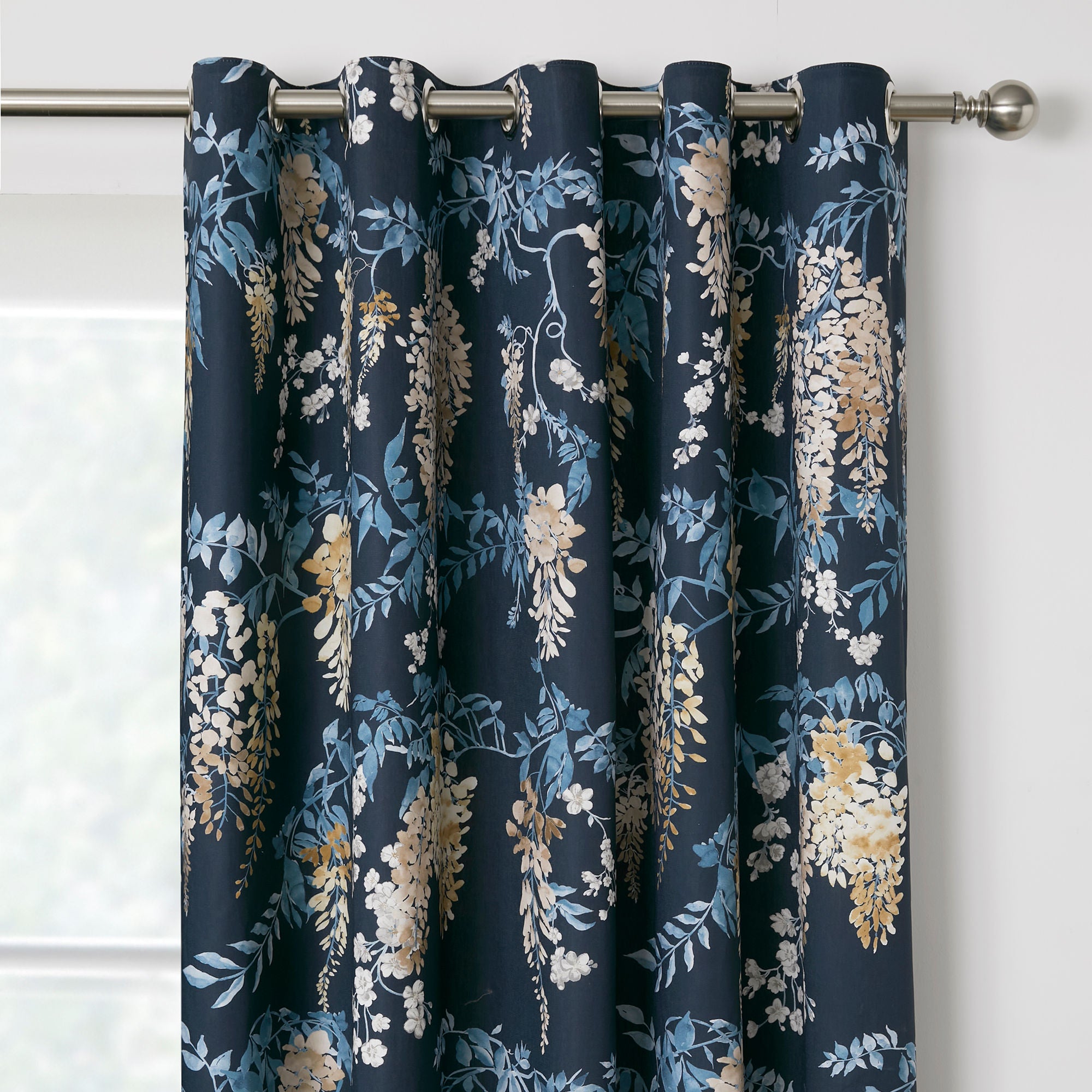 Wisteria Pair of Eyelet Curtains by Dreams & Drapes Curtains in Navy - Pair of Eyelet Curtains - Dreams & Drapes Curtains