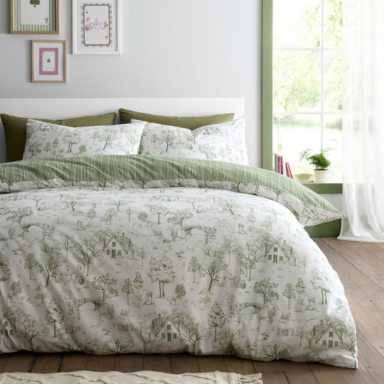 Woodland Toile Duvet Cover Set in Green