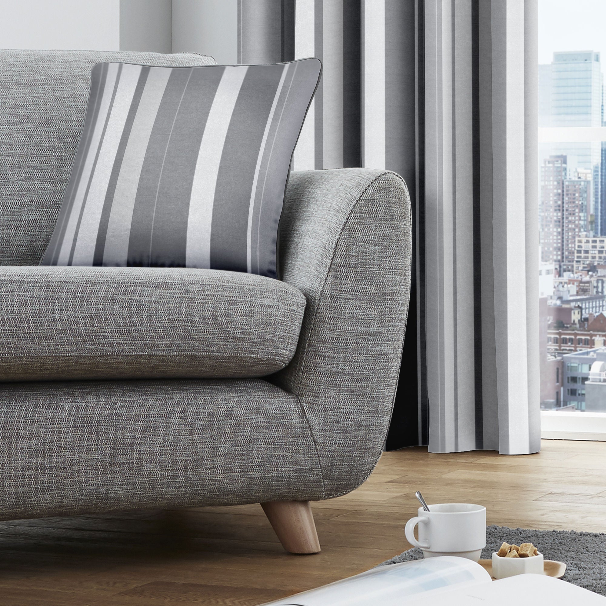 Whitworth Stripe Cushion by Fusion in Grey 43 x 43cm - Cushion - Fusion