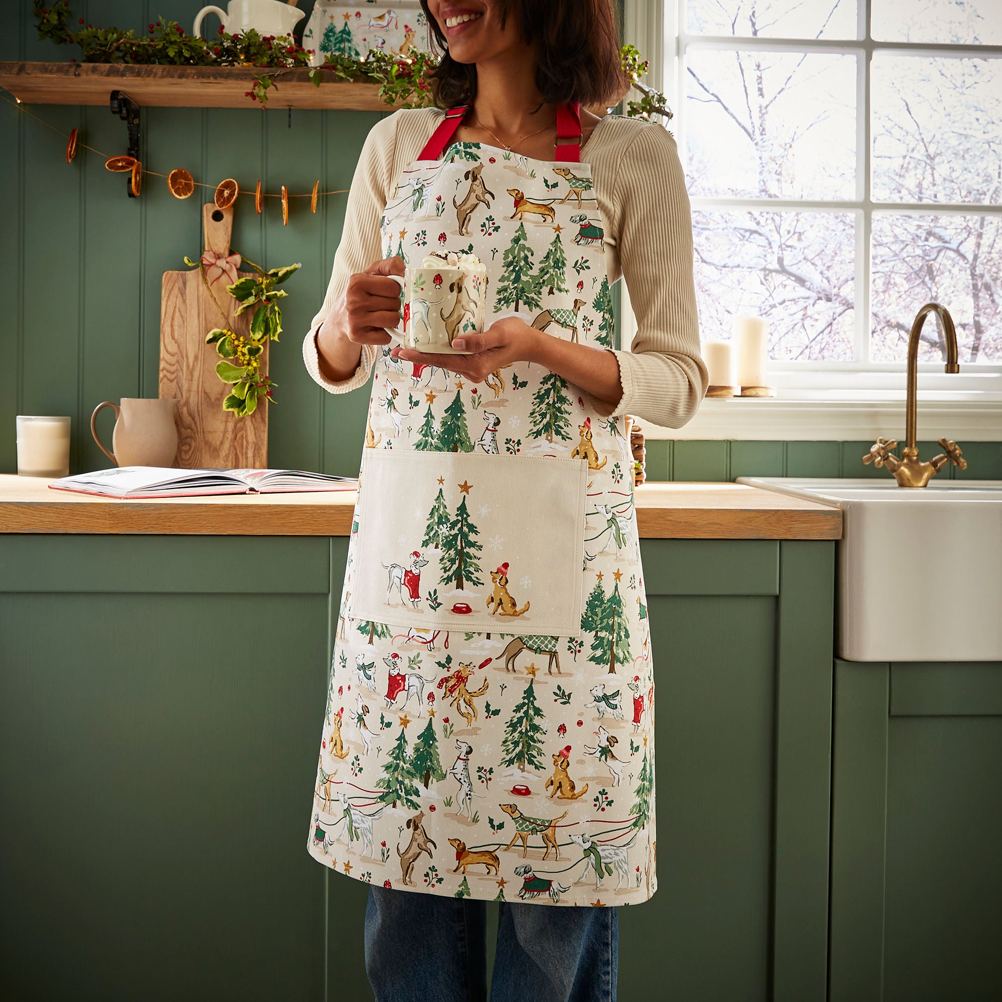 Winter Walkies Cotton Apron in Beige - Apron - Ulster Weavers