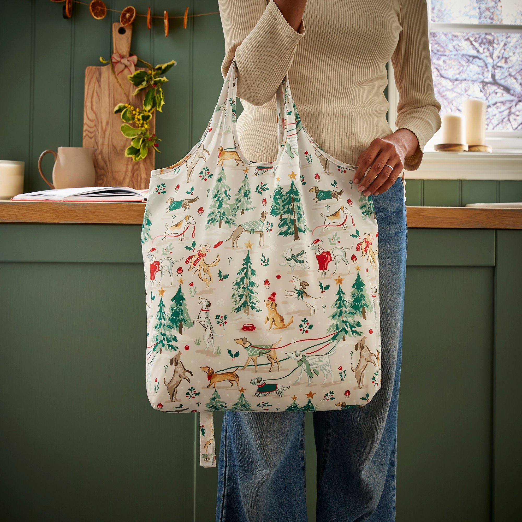 Winter Walkies Foldable Tote Bag Medium in Beige - Bag - Ulster Weavers