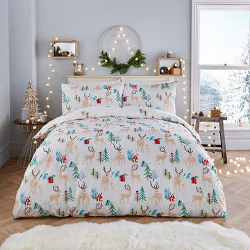 Winter Stag Duvet Cover Set by Fusion Christmas in Multi - Duvet Cover Set - Fusion Christmas