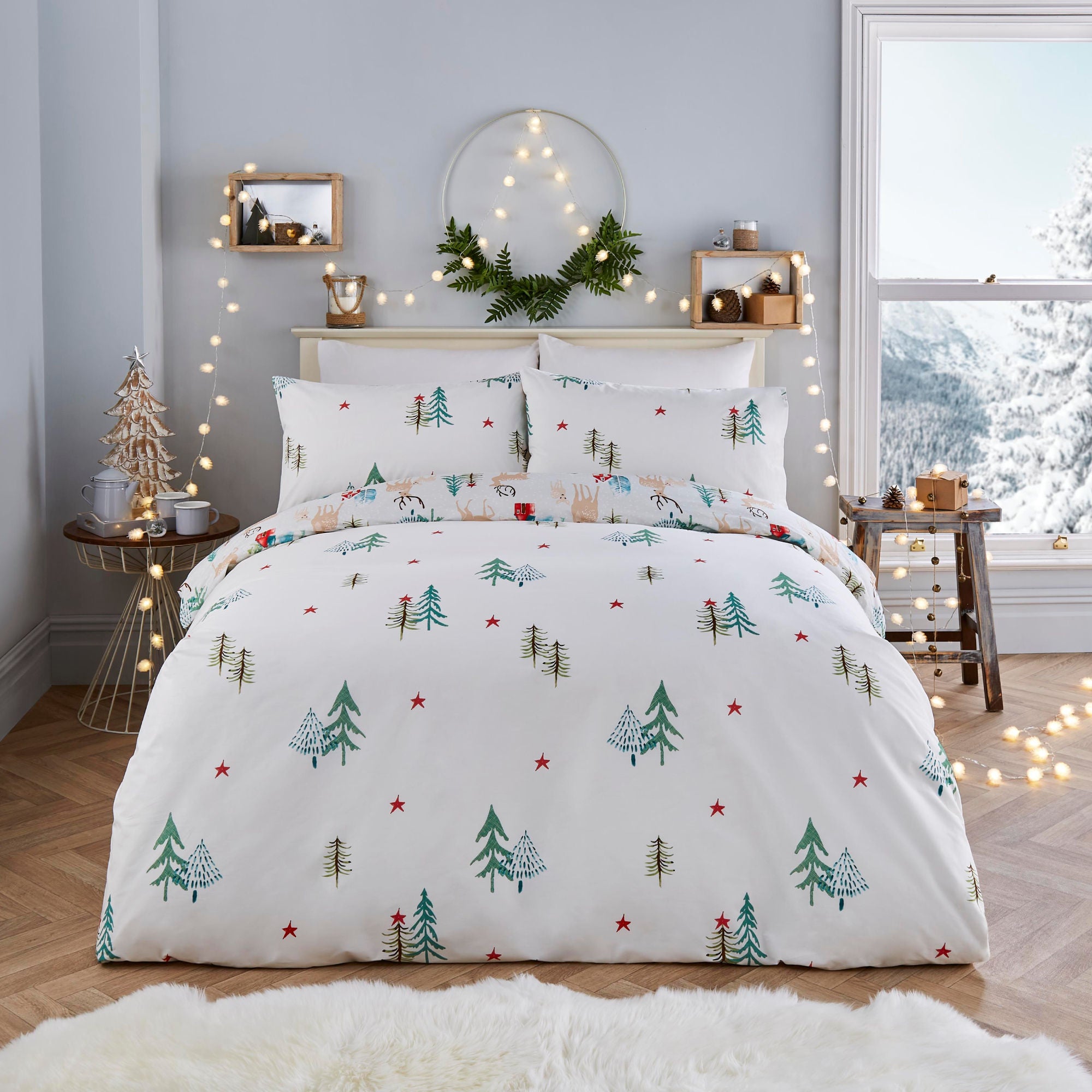 Winter Stag Duvet Cover Set by Fusion Christmas in Multi - Duvet Cover Set - Fusion Christmas