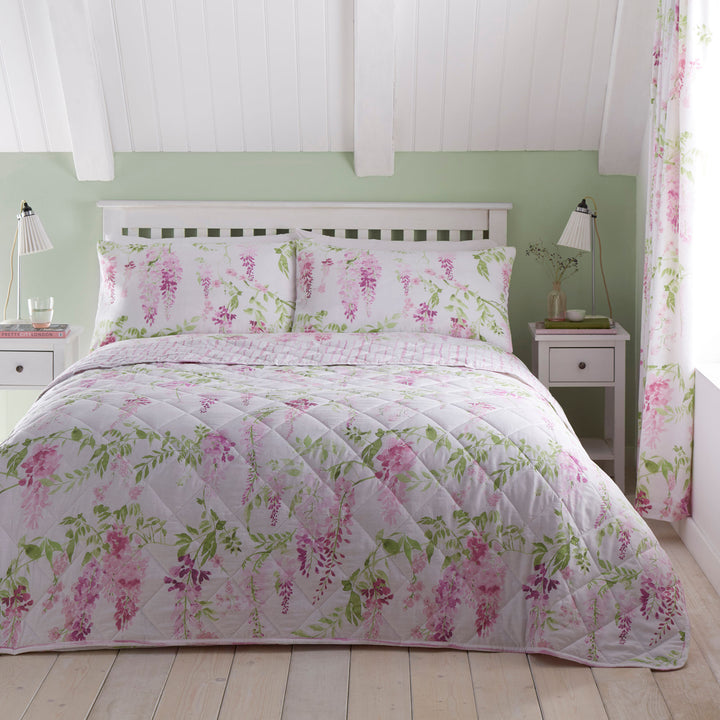 Wisteria Bedspread by Dreams & Drapes Design in Pink 200cm X 230cm - Bedspread - Dreams & Drapes Design
