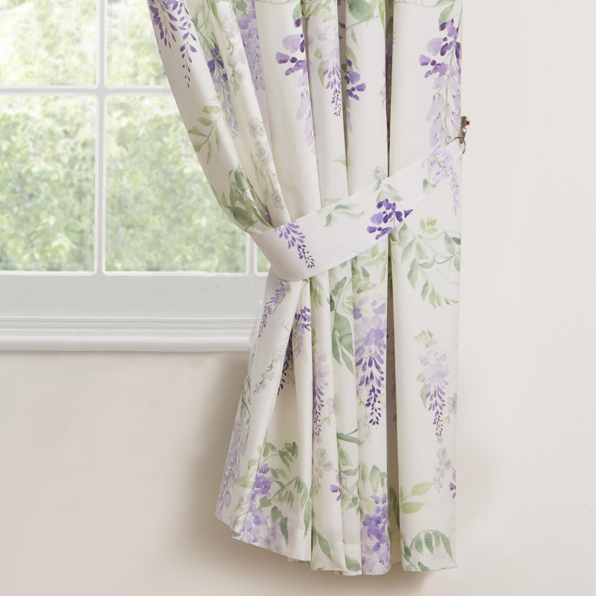 Wisteria Pair of Pencil Pleat Curtains With Tie-Backs by Dreams & Drapes Design in Lilac - Pair of Pencil Pleat Curtains With Tie-Backs - Dreams & Drapes Design