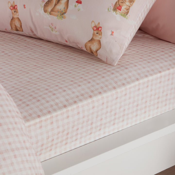 Woodland Friends 25cm Fitted Bed Sheet by Bedlam in Pink Single - 25cm Fitted Bed Sheet - Bedlam
