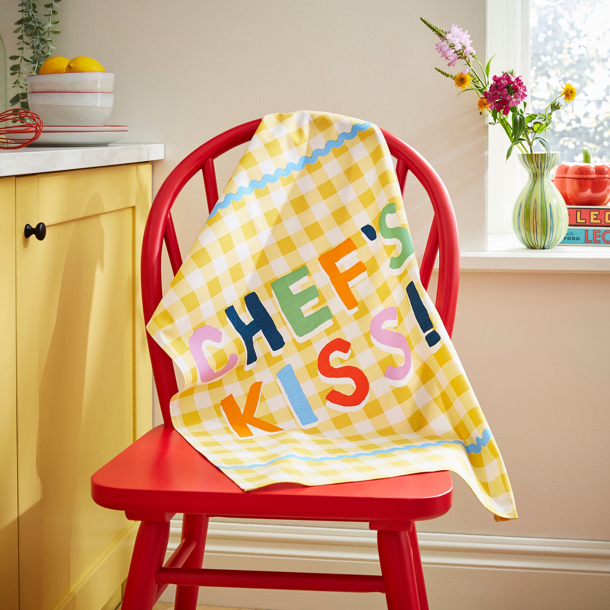 Yes Chef Kiss Cotton Tea Towel in Multicolour - Tea Towel - Ulster Weavers