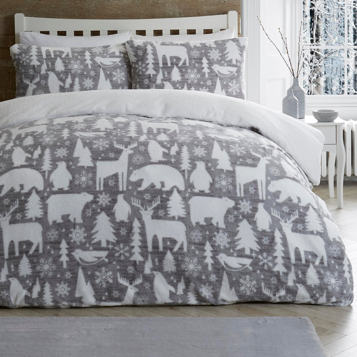 Artic Animals Duvet Cover Set by Fusion Christmas in Grey - Duvet Cover Set - Fusion Christmas