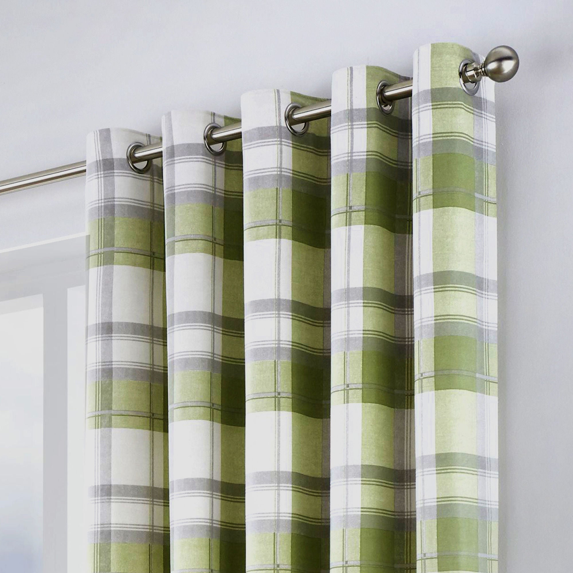 Balmoral Check Pair of Eyelet Curtains by Fusion in Green - Pair of Eyelet Curtains - Fusion