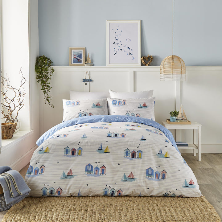 Beach Huts  Duvet Cover Set by Fusion in Blue - Duvet Cover Set - Fusion