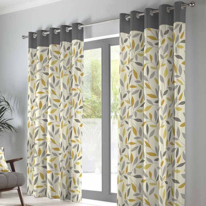 Beechwood Pair of Eyelet Curtains by Fusion in Ochre - Pair of Eyelet Curtains - Fusion