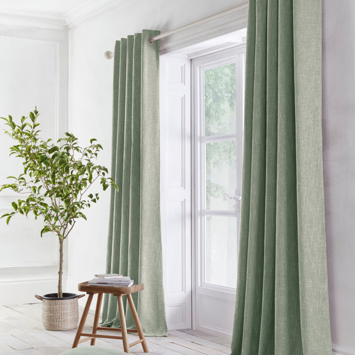 Boucle Pair of Eyelet Curtains by Appletree Loft in Green - Pair of Eyelet Curtains - Appletree Loft