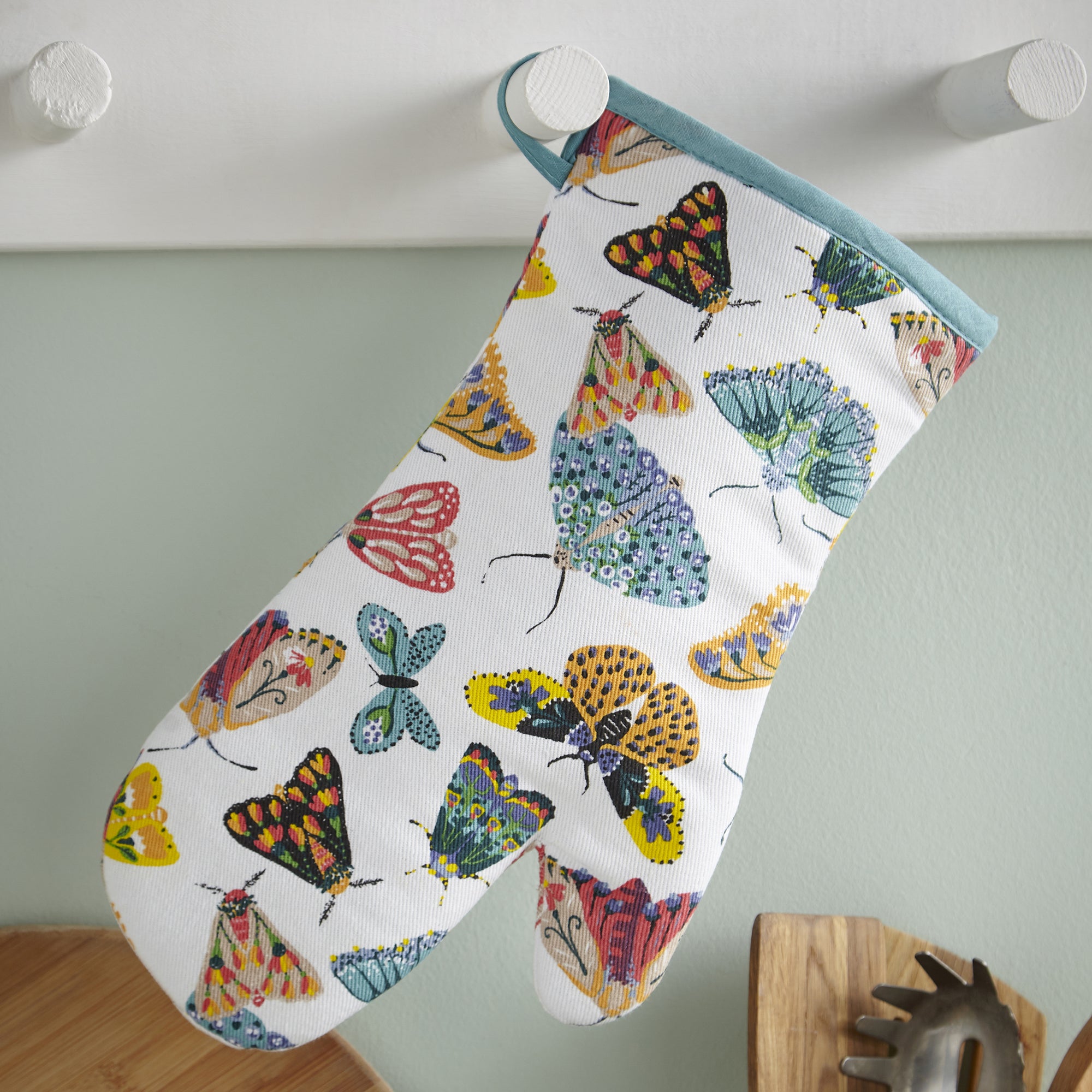 Ulster Weavers Gauntlet Single Oven Glove - Butterfly House (100% Cotton Outer; 100% Polyester wadding; CE marked, Multicolour) - Gauntlet Oven Glove - Ulster Weavers