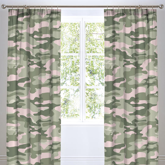 Camouflage Pencil Pleat Curtains in Pink