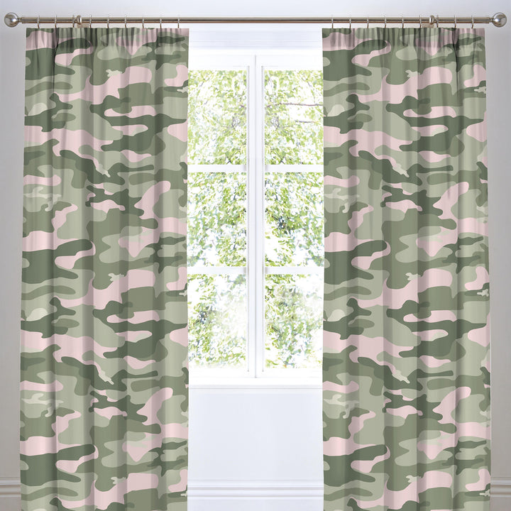 Camouflage Pair of Pencil Pleat Curtains by Bedlam in Pink - Pair of Pencil Pleat Curtains - Bedlam