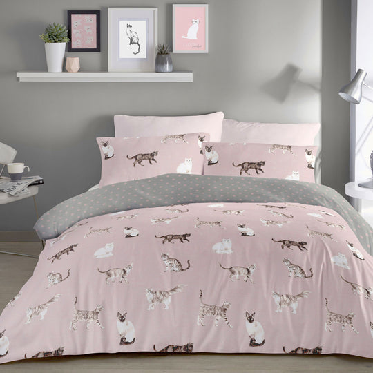 Cats Duvet Cover Set in Blush
