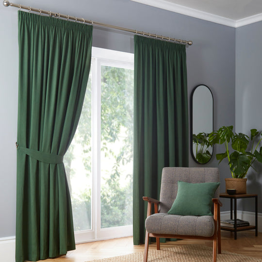 Dijon Pencil Pleat Curtains in Bottle Green