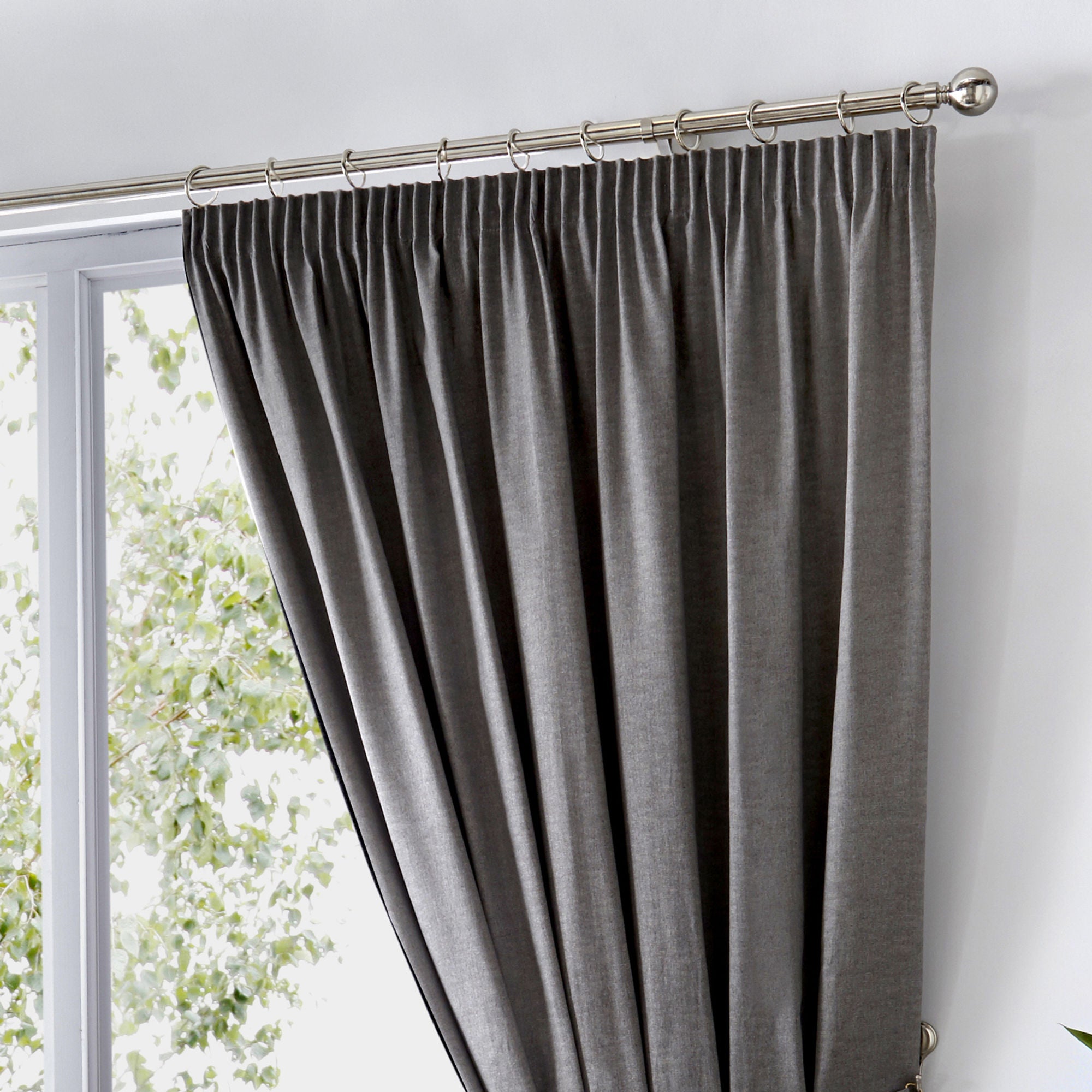 Dijon Pair of Pencil Pleat Curtains by Fusion in Charcoal - Pair of Pencil Pleat Curtains - Fusion