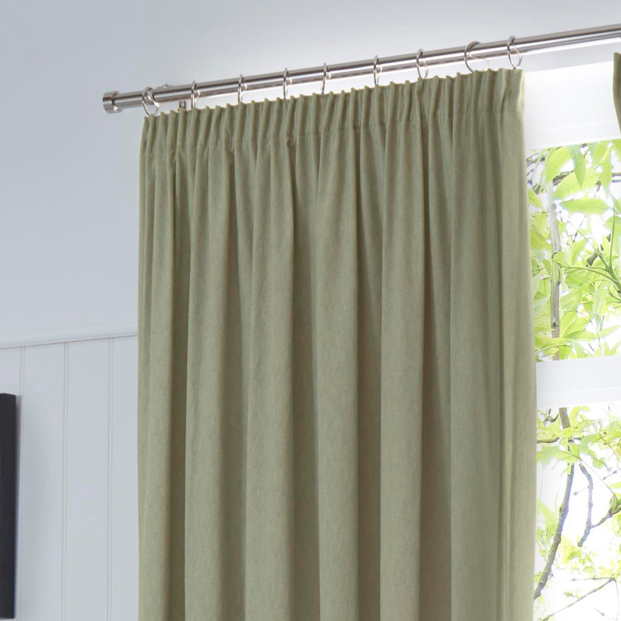 Dijon Pair of Pencil Pleat Curtains by Fusion in Green - Pair of Pencil Pleat Curtains - Fusion