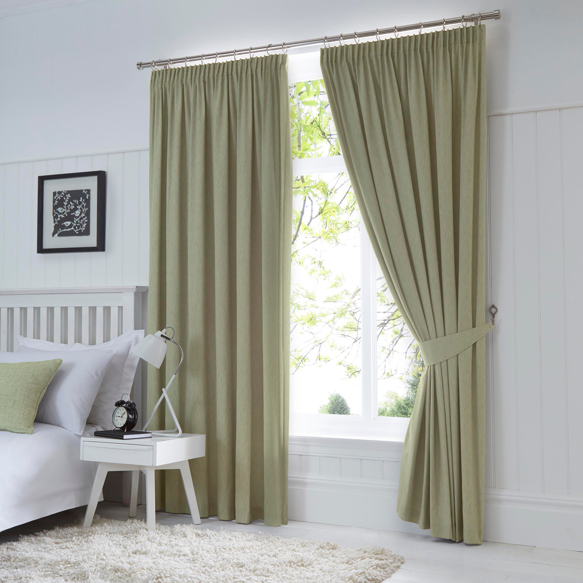 Dijon Pair of Pencil Pleat Curtains by Fusion in Green - Pair of Pencil Pleat Curtains - Fusion