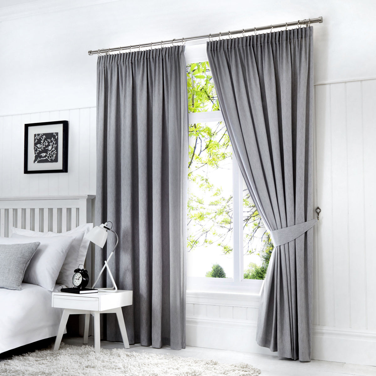 Dijon Pair of Pencil Pleat Curtains by Fusion in Silver – Ulster Weavers