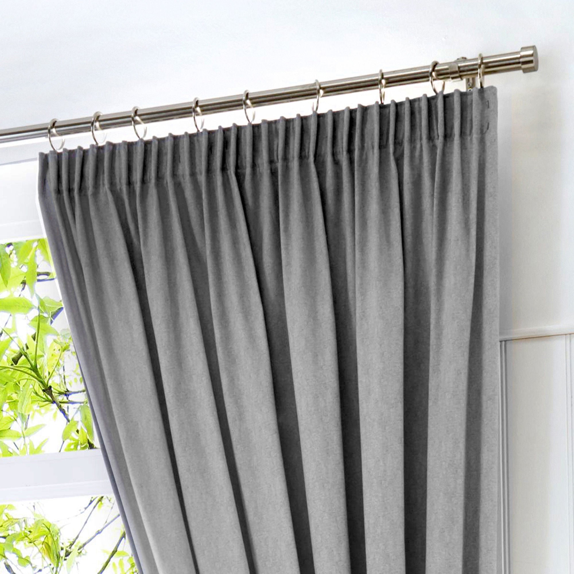 Dijon Pair of Pencil Pleat Curtains by Fusion in Silver - Pair of Pencil Pleat Curtains - Fusion