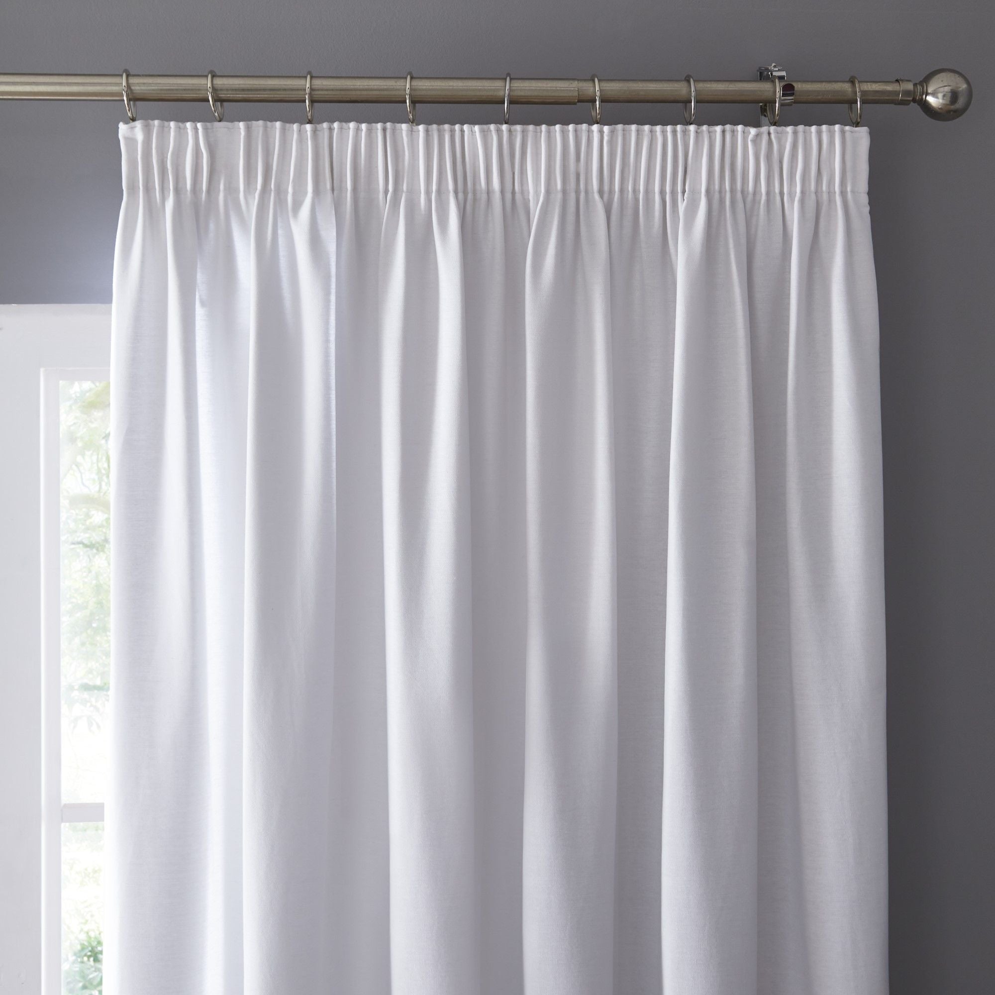 Dijon Pair of Pencil Pleat Curtains by Fusion in White - Pair of Pencil Pleat Curtains - Fusion