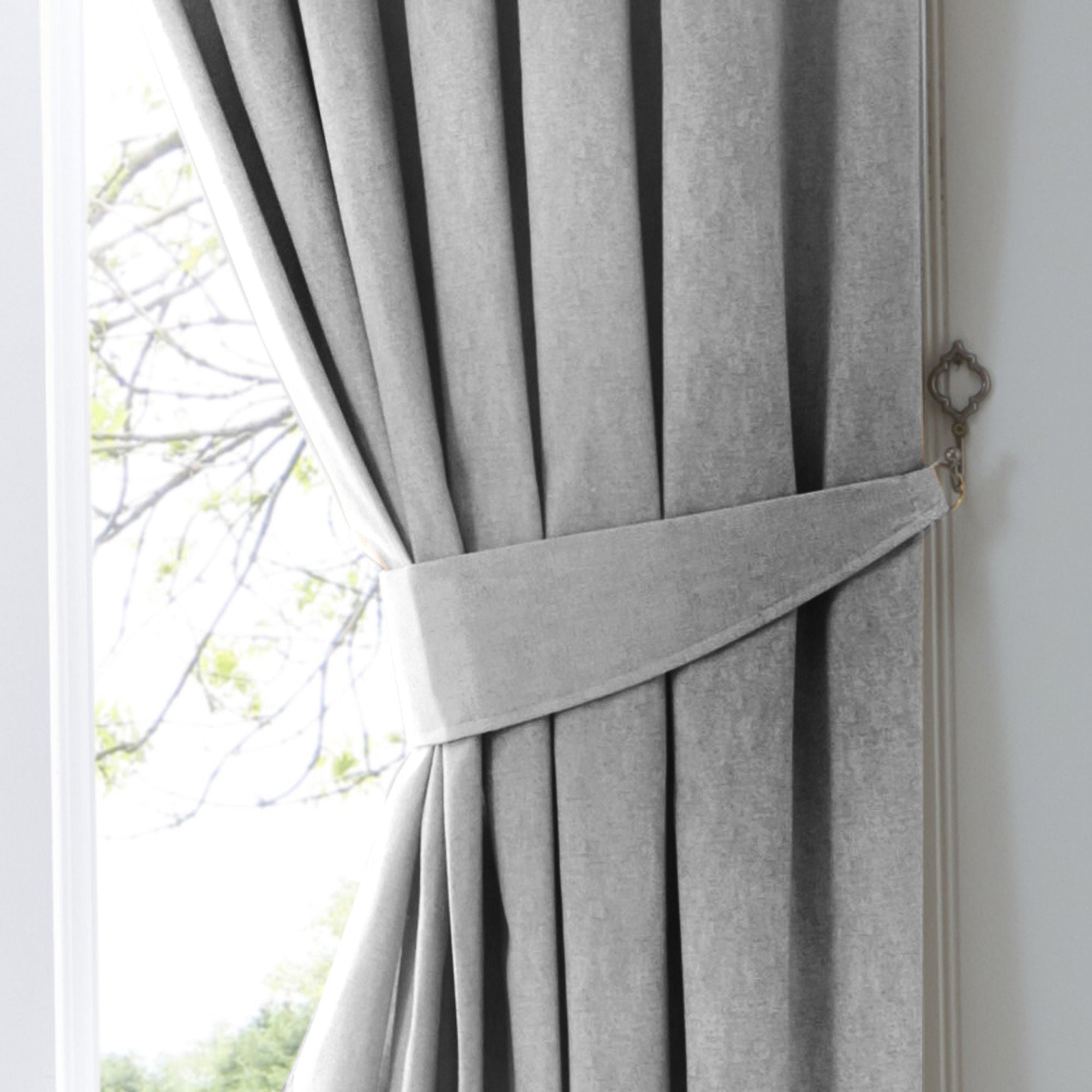 Dijon Pair of Pencil Pleat Curtains by Fusion in Silver - Pair of Pencil Pleat Curtains - Fusion